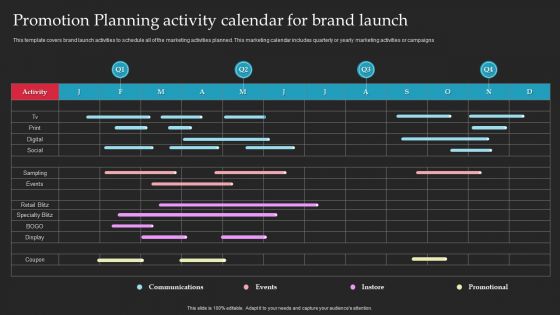 Brand Launch Checklist Promotion Planning Activity Calendar For Brand Launch Structure PDF