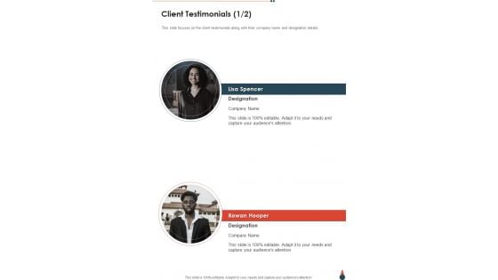 Brand Launch Event Proposal Client Testimonials One Pager Sample Example Document