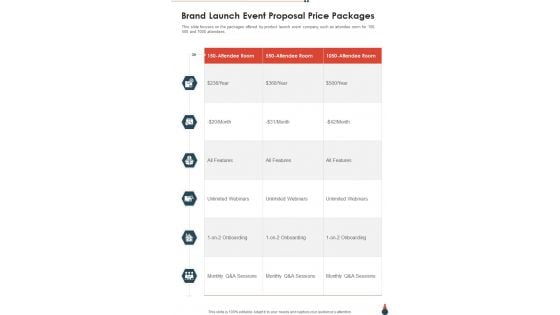 Brand Launch Event Proposal Price Packages One Pager Sample Example Document