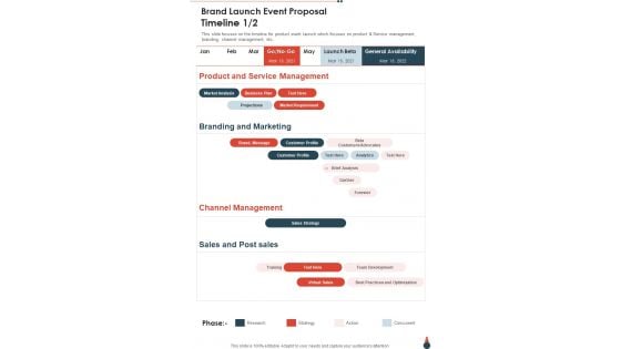 Brand Launch Event Proposal Timeline One Pager Sample Example Document