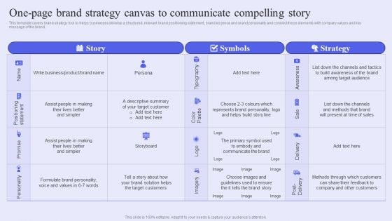 Brand Management Strategy To Increase Awareness One Page Brand Strategy Canvas To Communicate Compelling Story Infographics PDF Brand Management Strategy To Increase Awareness One Page Brand Strategy Canvas To Communicate Compelling Story Infographics PDF