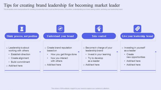 Brand Management Strategy To Increase Awareness Tips For Creating Brand Leadership For Becoming Market Leader Clipart PDF