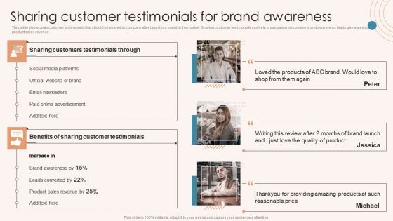 Brand Marketing Strategy Sharing Customer Testimonials For Brand Awareness Template PDF Brand Marketing Strategy Sharing Customer Testimonials For Brand Awareness Template PDF