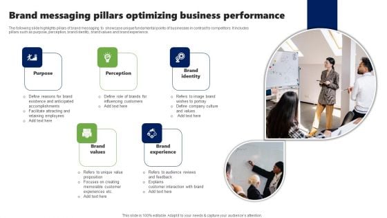 Brand Messaging Pillars Optimizing Business Performance Structure PDF