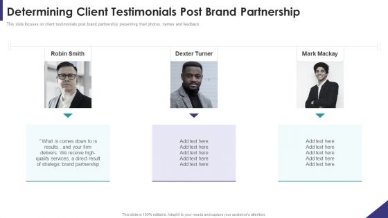 Brand Partnership Investor Determining Client Testimonials Post Brand Partnership Diagrams PDF