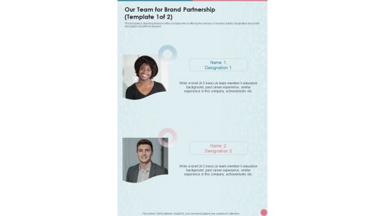 Brand Partnership Service Proposal Our Team For Brand Partnership One Pager Sample Example Document Brand Partnership Service Proposal Our Team For Brand Partnership One Pager Sample Example Document