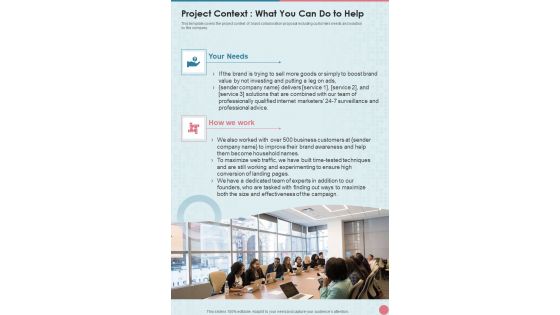 Brand Partnership Service Proposal Project Context What You Can Do To Help One Pager Sample Example Document