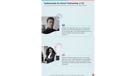Brand Partnership Service Proposal Testimonials For Brand Partnership One Pager Sample Example Document Brand Partnership Service Proposal Testimonials For Brand Partnership One Pager Sample Example Document