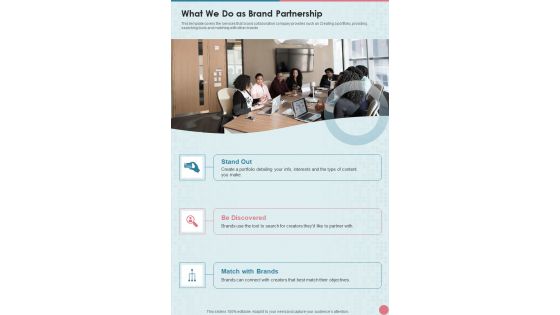 Brand Partnership Service Proposal What We Do As Brand Partnership One Pager Sample Example Document Brand Partnership Service Proposal What We Do As Brand Partnership One Pager Sample Example Document