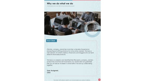 Brand Partnership Service Proposal Why We Do What We Do One Pager Sample Example Document Brand Partnership Service Proposal Why We Do What We Do One Pager Sample Example Document