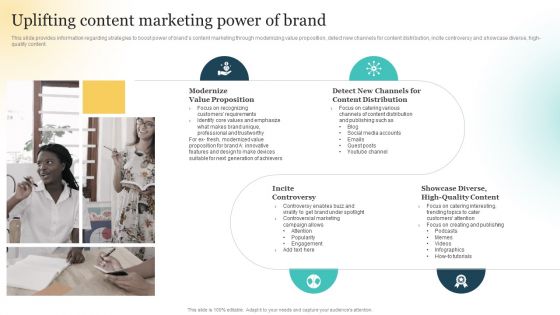 Brand Plan Toolkit For Marketers Uplifting Content Marketing Power Of Brand Introduction PDF