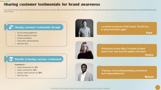 Brand Positioning And Launch Plan For Emerging Markets Sharing Customer Testimonials Sample PDF