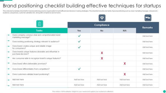 Brand Positioning Checklist Building Effective Techniques For Startups Background PDF