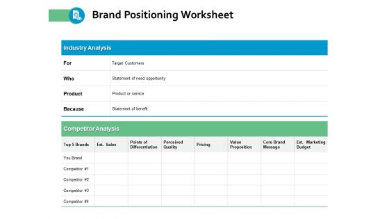 Brand Positioning Worksheet Ppt Powerpoint Presentation Show Deck