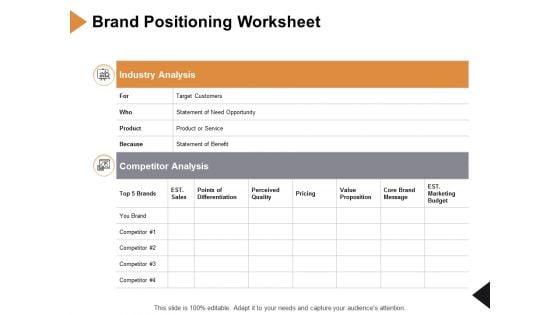 Brand Positioning Worksheet Ppt PowerPoint Presentation Slides Layout