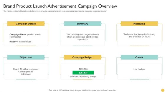 Brand Product Launch Advertisement Campaign Overview Professional PDF Brand Product Launch Advertisement Campaign Overview Professional PDF