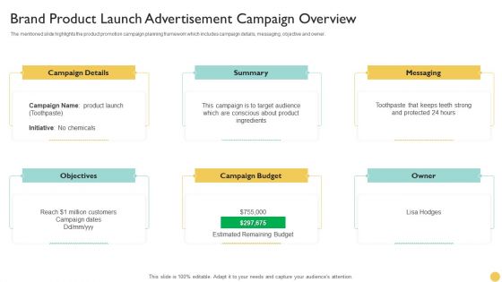 Brand Product Launch Advertisement Campaign Overview Professional PDF