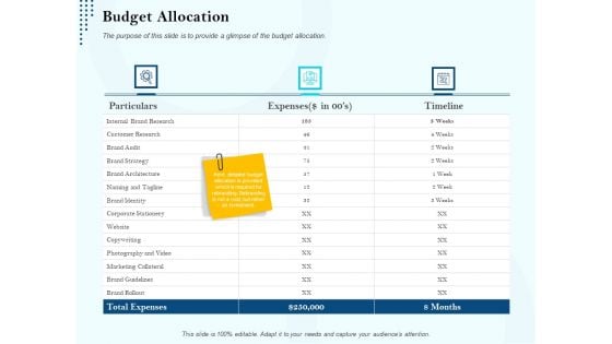 Branding Approach Marketing Strategies Budget Allocation Ppt Ideas Gridlines PDF