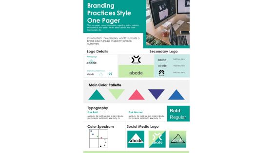 Branding Practices Style One Pager PDF Document PPT Template
