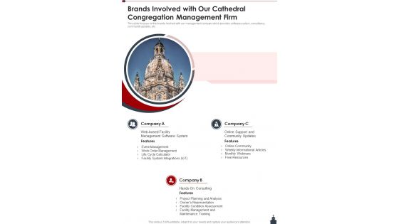 Brands Involved With Our Cathedral Congregation Management Firm One Pager Sample Example Document Brands Involved With Our Cathedral Congregation Management Firm One Pager Sample Example Document