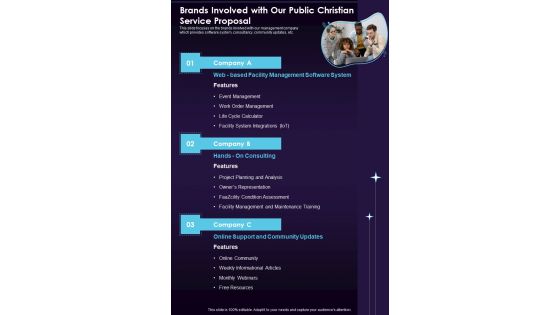 Brands Involved With Our Public Christian Service Proposal One Pager Sample Example Document Brands Involved With Our Public Christian Service Proposal One Pager Sample Example Document