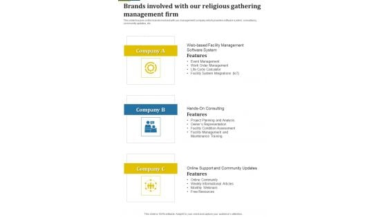Brands Involved With Our Religious Gathering Management Firm One Pager Sample Example Document Brands Involved With Our Religious Gathering Management Firm One Pager Sample Example Document