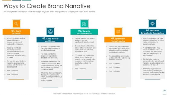 Brief About Brand Narrative Creation Process Ways To Create Brand Narrative Ppt Show Brochure Pdf