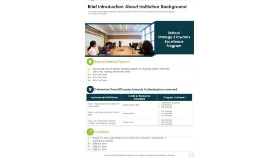 Brief Introduction About Institution Background One Pager Documents