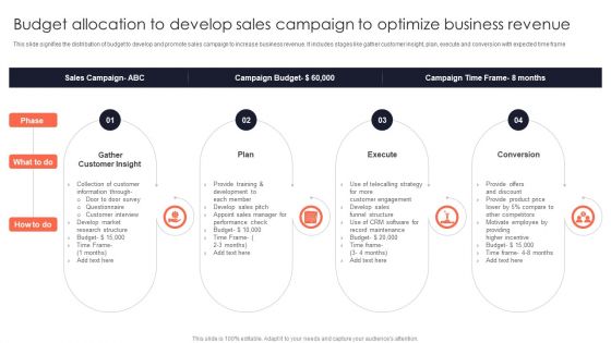 Budget Allocation To Develop Sales Campaign To Optimize Business Revenue Slides PDF