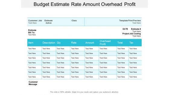 Budget Estimate Rate Amount Overhead Profit Ppt PowerPoint Presentation Infographics Design Ideas