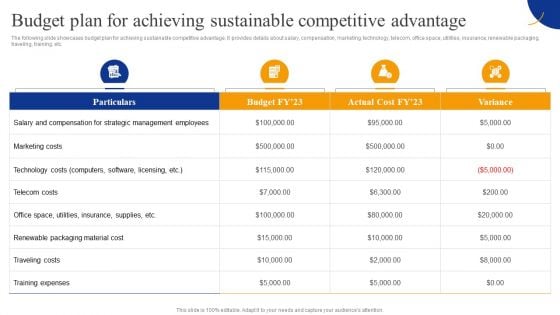 Budget Plan For Achieving Sustainable Competitive Advantage Elements PDF