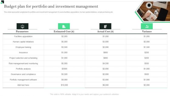 Budget Plan For Portfolio And Investment Management Strategies To Enhance Portfolio Management Icons PDF