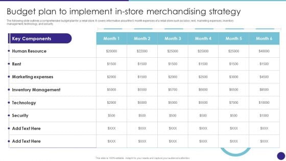 Budget Plan To Implement In Store Merchandising Strategy Retail Merchandising Techniques Inspiration PDF