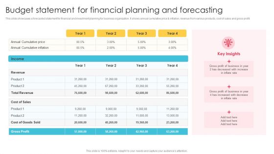 Budget Statement For Financial Planning And Forecasting Themes PDF