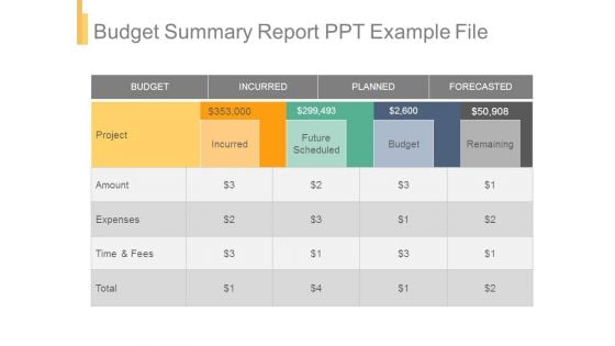 Budget Summary Report Ppt Example File