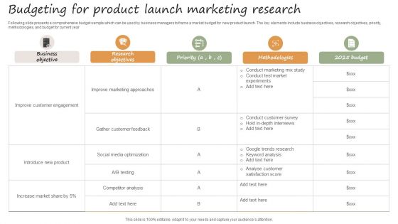 Budgeting For Product Launch Marketing Research Brochure PDF