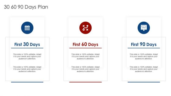 Buffer Capital Fundraising Elevator 30 60 90 Days Plan Icons PDF