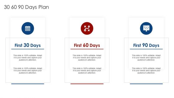 Buffer Capital Fundraising Elevator 30 60 90 Days Plan Icons PDF