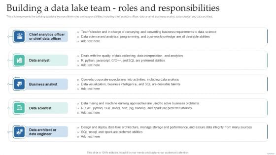 Building A Data Lake Team Roles And Responsibilities Data Lake Creation With Hadoop Cluster Background PDF