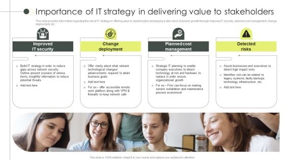 Building An IT Strategy Plan For Business Expansion Importance Of IT Strategy In Delivering Value To Stakeholders Professional PDF