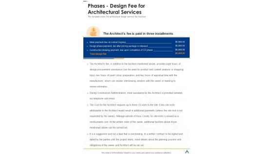 Building Architecture Designing Service Phases Design Fee For Architectural Services One Pager Sample Example Document