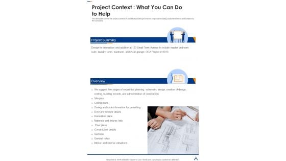 Building Architecture Designing Service Project Context What You Can Do To Help One Pager Sample Example Document