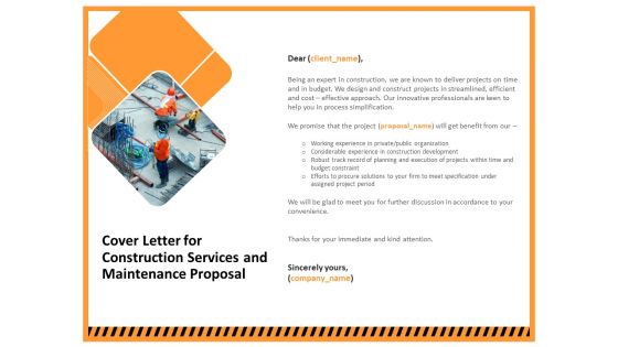 Building Assembly Conservation Solutions Cover Letter For Construction Services And Maintenance Proposal Brochure PDF