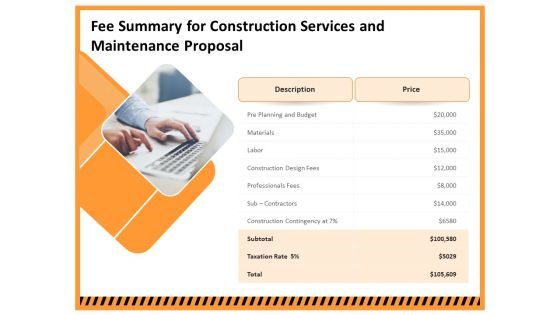 Building Assembly Conservation Solutions Fee Summary For Construction Services And Maintenance Proposal Mockup PDF