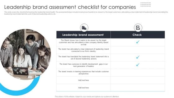 Building Brand Leadership Strategy To Dominate The Market Leadership Brand Assessment Checklist For Companies Brochure PDF