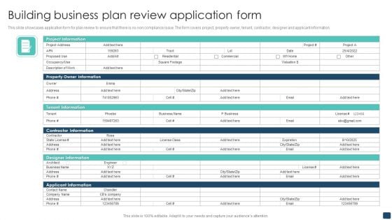 Building Business Plan Review Application Form Pictures PDF