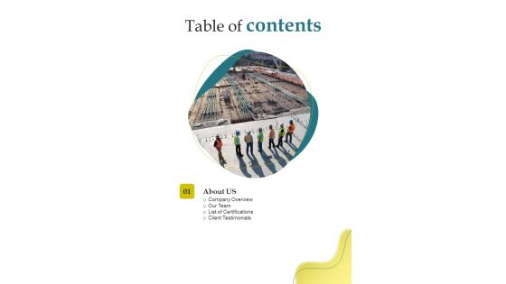 Building Construction Project Administration Proposal Table Of Contents One Pager Sample Example Document Building Construction Project Administration Proposal Table Of Contents One Pager Sample Example Document