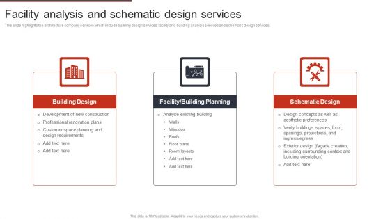 Building Design Firm Details Facility Analysis And Schematic Design Services Background PDF