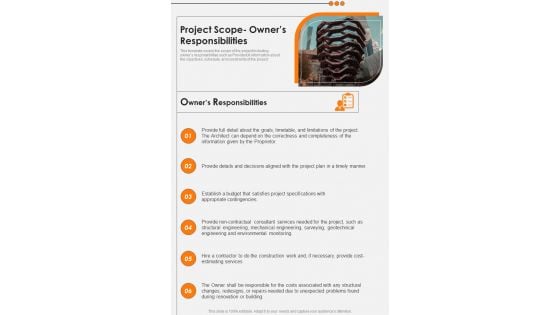 Building Design Services Request Project Scope Owners Responsibilities One Pager Sample Example Document