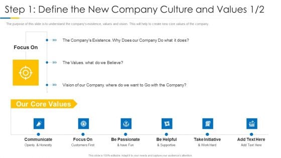 Building Efficient Work Environment Step 1 Define The New Company Culture And Values Communicate Information PDF
